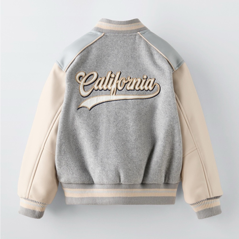 ZARA Kids Varsity Jacket in Gray and Tan - Size 8-9 - Picture 2 of 6